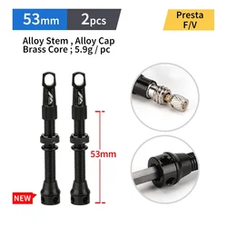 High-Performance Aluminum Alloy Presta Valve Pair for Tubeless Bikes (53MM-Black)