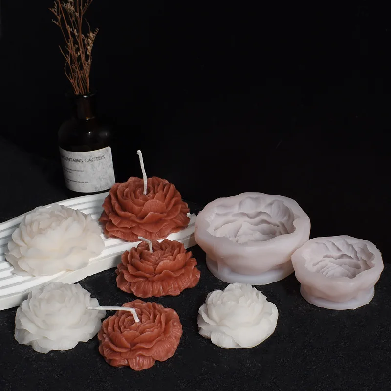 Three-dimensional Large Peony Flower Candle Molds Large and Small Hibiscus Flowers Flower Candle Plaster Silicone Mould Aromatherapy Candle Mold