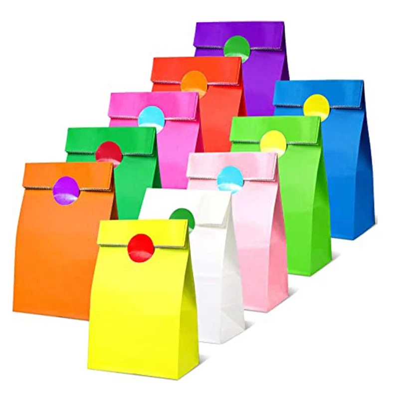Colorful Solid Stripe and Polka Dot Stand-Up Bags with Stickers 18x9x6cm Favor Gift Packing Treat Bags for Wedding 10 pcs stand up bags