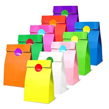 Sacs debout colorés à rayures solides et à pois, 10 pièces, avec autocollants, 18x9x6cm, emballage cadeau, sacs de friandises pour mariage 1