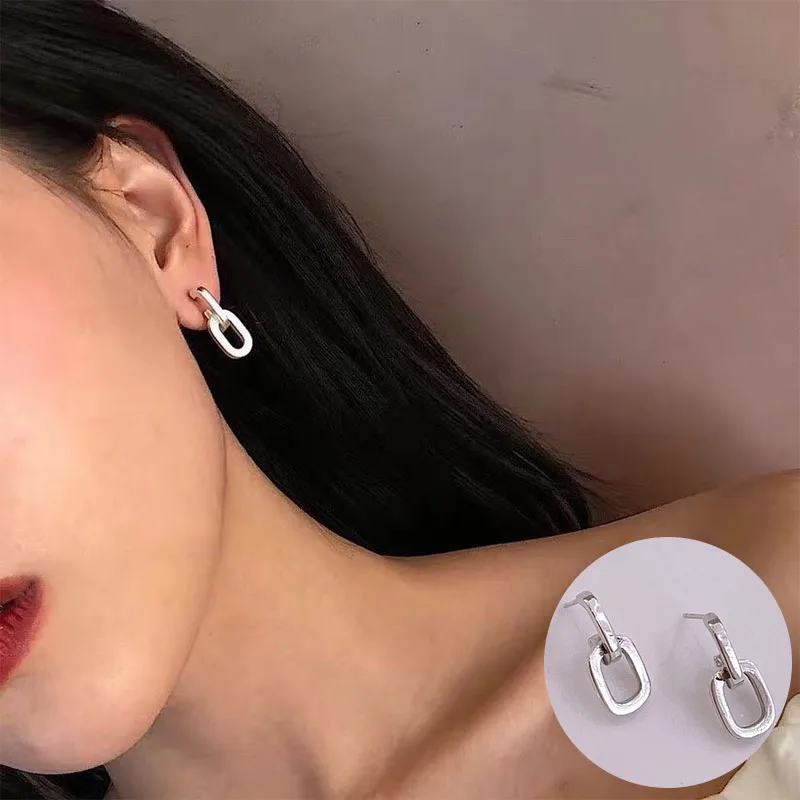 

100% 925 Sterling Silver Geometric Earrings for Women Girl Simple Hollow Out Square Design Jewelry Party Gift Dropshipping