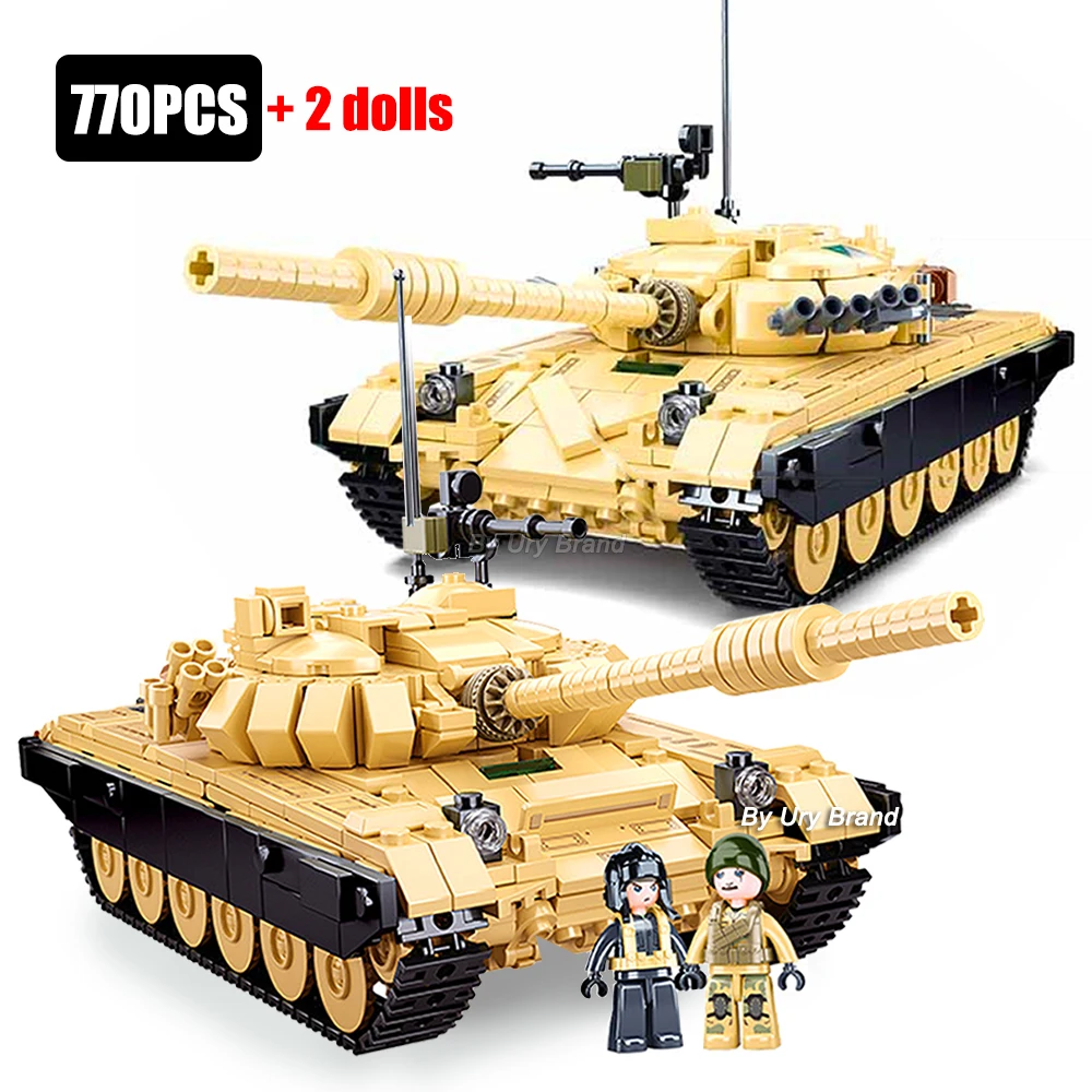 

WW2 Army Military Helicopter 2in1 T-72B3 STRV-103 Main Battle Tank Vehicle Sets Soldiers Building Blocks Toys for Boys Gift