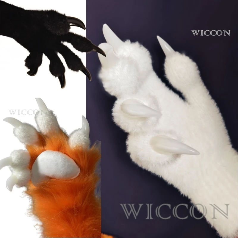 Furry Gloves Kig Fursuit Kigurumi Cosplay Plush Gloves Full SeasonGloves Claw Black White Multicolor Claw Cute Cool Furry Gift