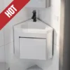 22" Corner Bathroom Vanity Sink Combo for Small Space Wall Mounted Floating Cabinet with Resin Sink and Matte Black Faucet 1