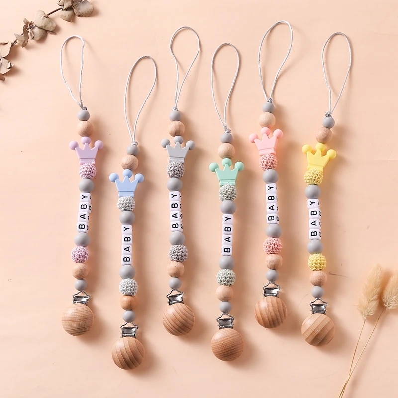 Personalisierte Name Baby Schnuller Clips Ketten Beißringe Dummy Nippel Halter Silikon Krone Clip Neugeborenen Zahnen Spielzeug Zubehör – Detail 12