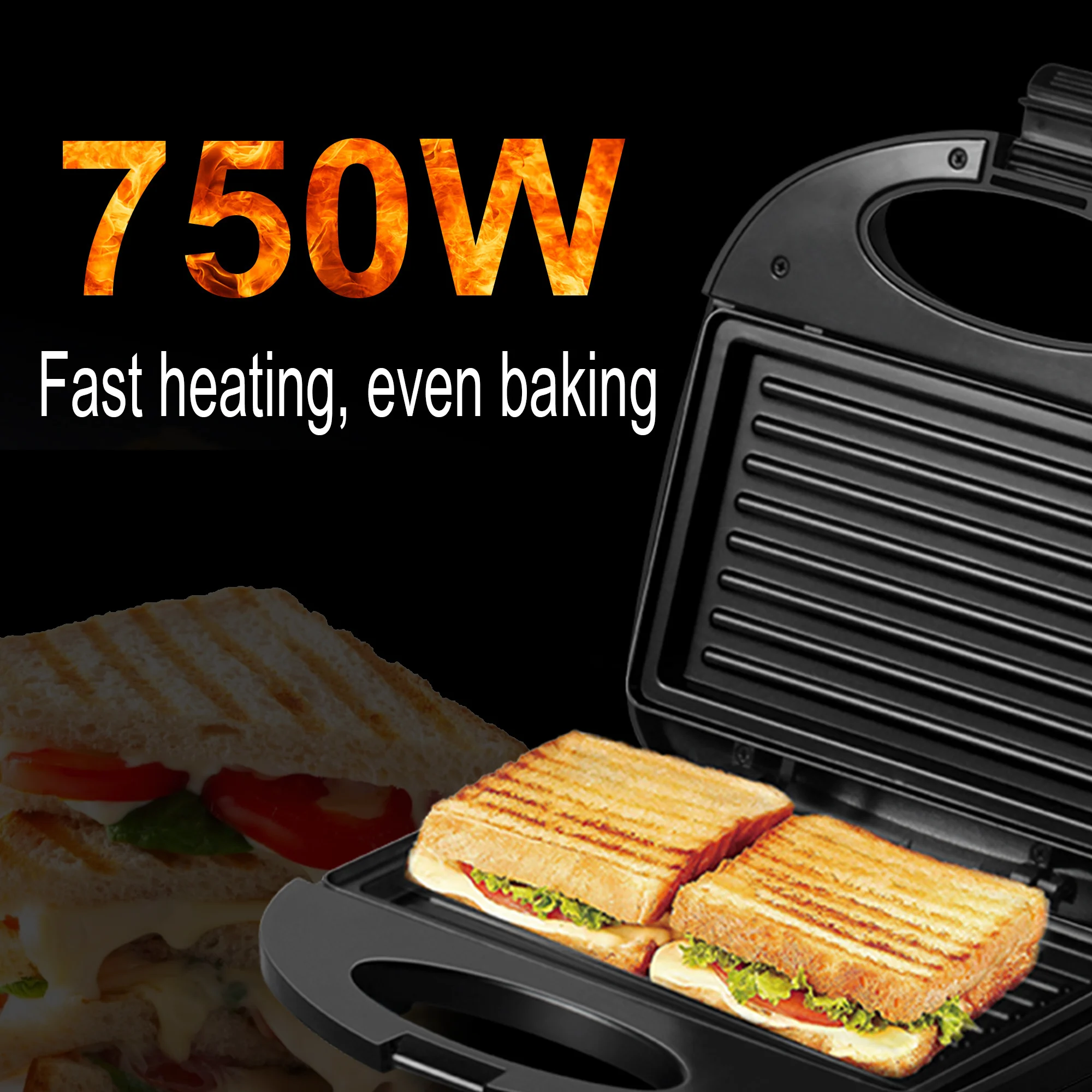 r-sandwichera 750W electric sandwich maker, waffle making machine, non-stick foam pan, kitchen appliances for 6
