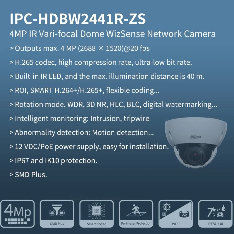 Dahua     ī޶, ߿  , SD ī , IR 40m, IP67, IK10, 2K, 4K, IPC HDBW2441R-ZS, 4MP, 8MP