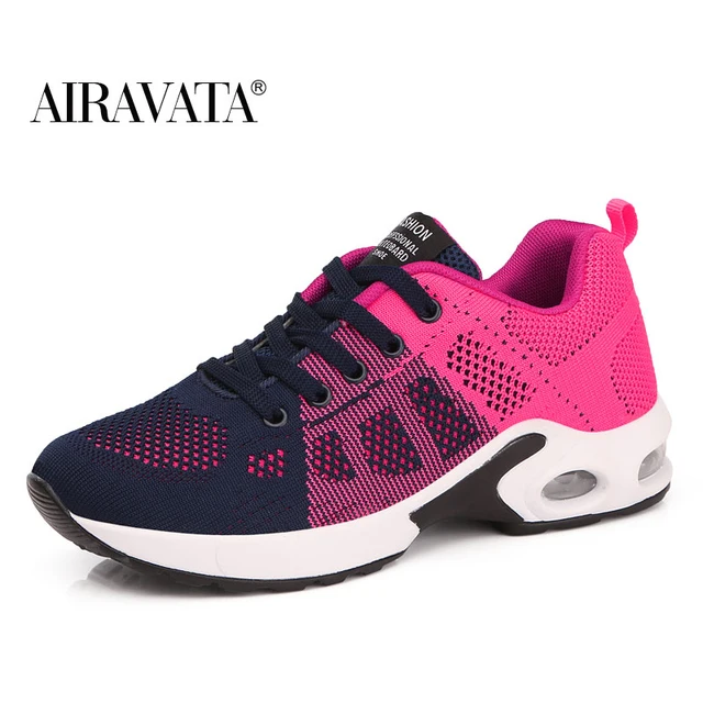 Fashion Women Lightweight Sneakers Outdoor Sports Breathable Mesh Comfort Running Shoes Air Cushion Lace Up Rose 1722