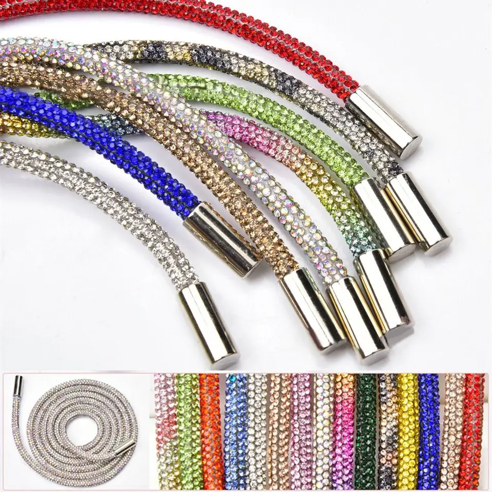 CONJURAIDE 2 lacci glitterati, 120 cm, con brillantini, con strass, rotondi, colorati, per stivali, scarpe da corsa, accessori per abbigliamento