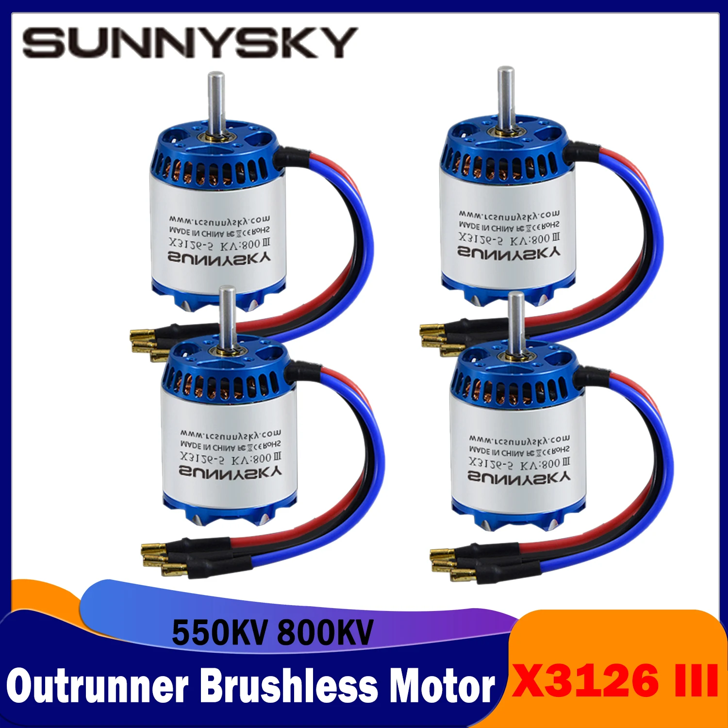 

SUNNYSKY 3126 X3126 III 550KV 800KV Outrunner Brushless Motor 5mm Shaft for RC 30E Fixed Wing 3D 3A Drone 60-80A ESC Airplane