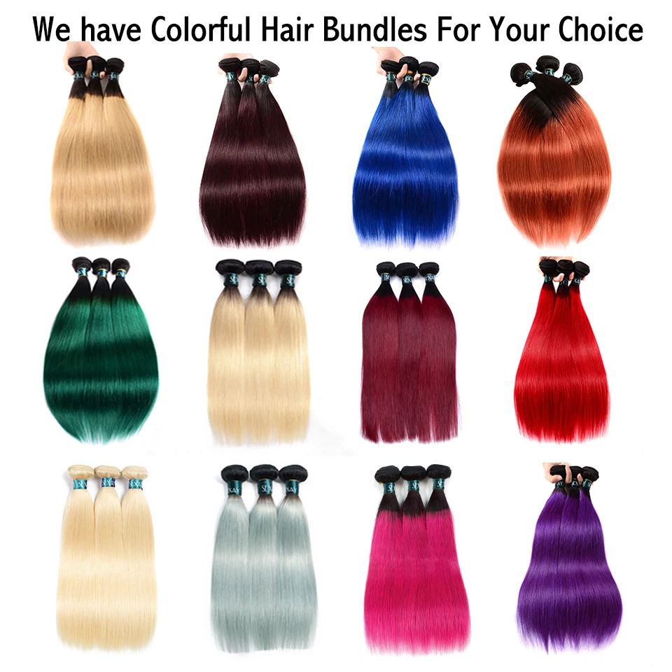 28 Inch 1B Blue Turquoise Purple Pink Straight Bundles Brazilian Straight Ombre Human Hair Weave 2 Tone Orange Grey Hair