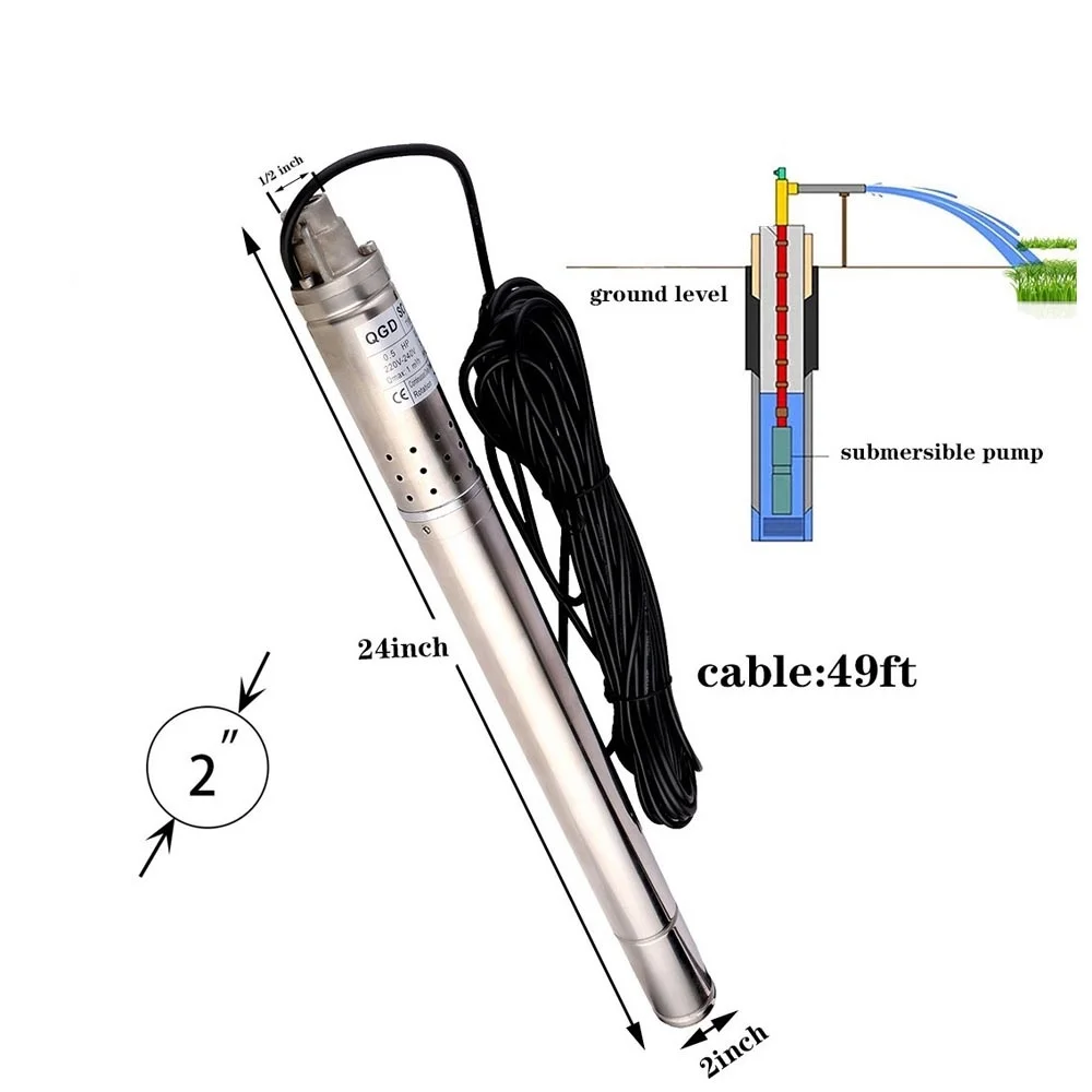 50mm diameter submersible well pump with 304 stainless steel pump body submersib