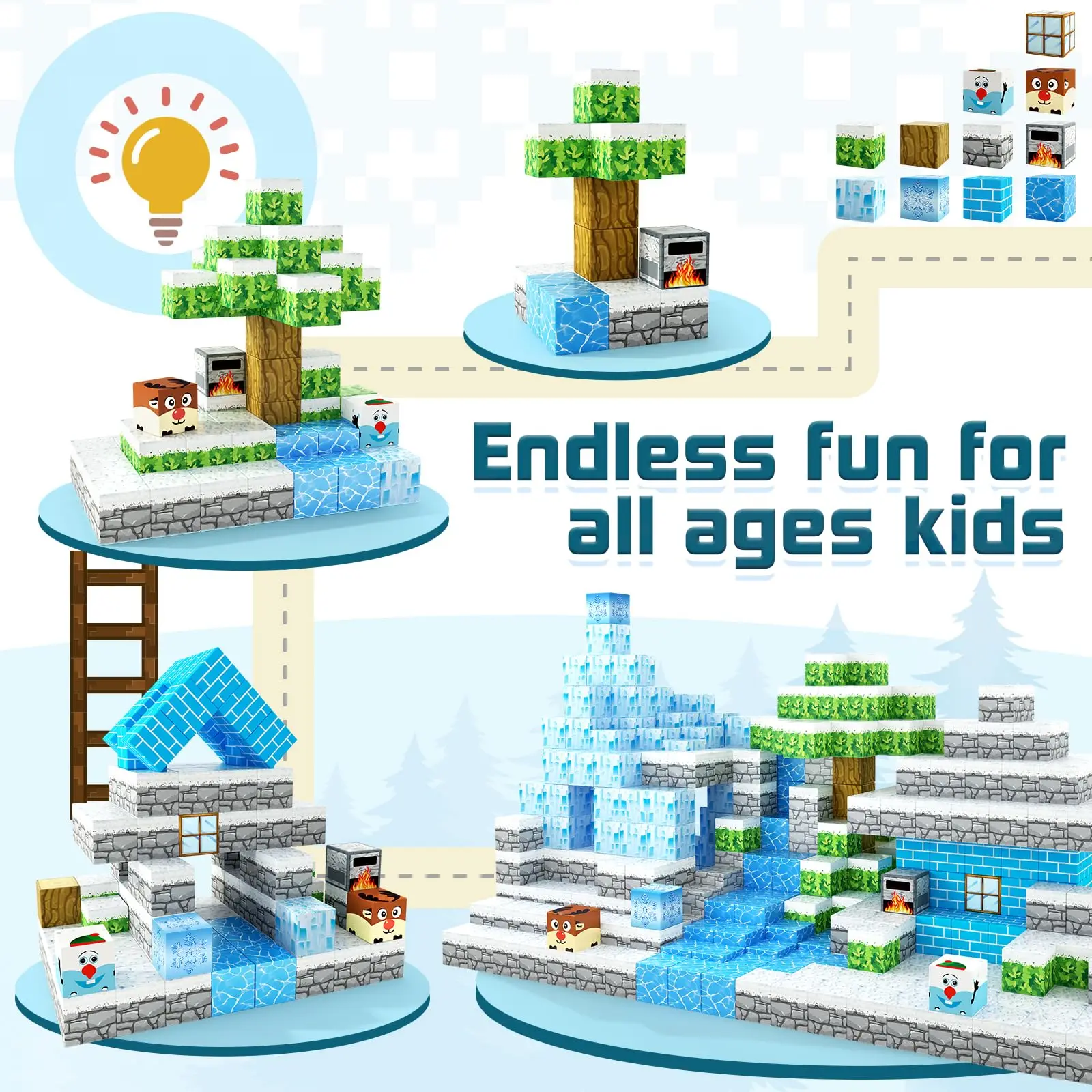 Magnetic Building Blocks Magnetic Assembly Toy Magnetic Blocks-Build Mine Magnet World Frozen Edtion Toys for Girls Age 3+ Princess Castle STEM Sensory Kids Games for Gifts