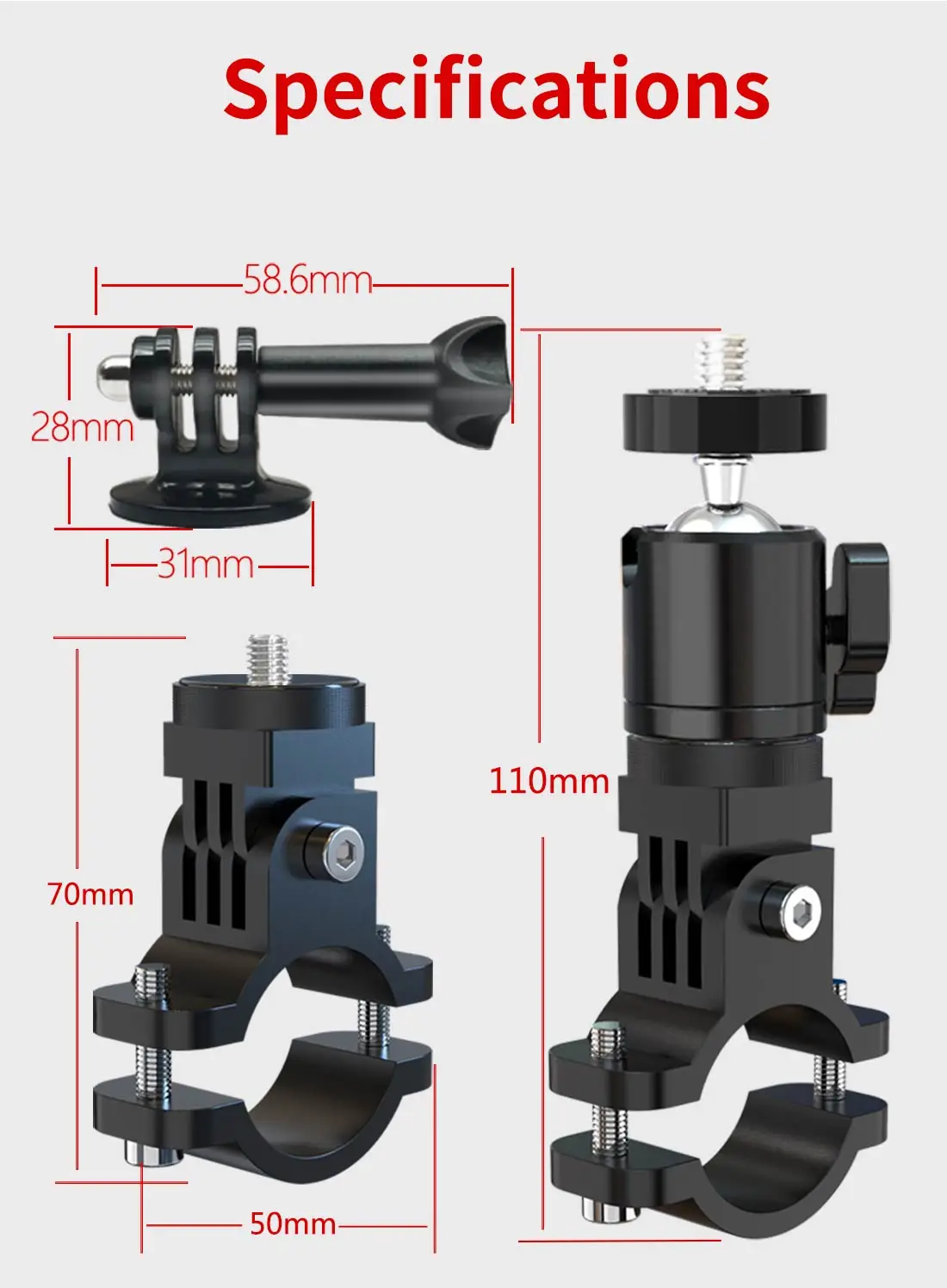 Metal Cycling Bike Mount Motorcycle Handlebar Holder 1/4 Screw for GoPro 10 9 8