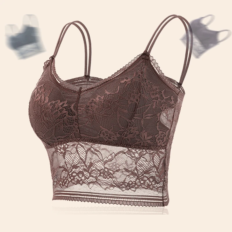 

New Women Lace Tank Top Sexy Hollow Out Camisole Padded Crop Tops Soft Comfortable Bralette Underwear Lady Vest Lingerie M-XXL