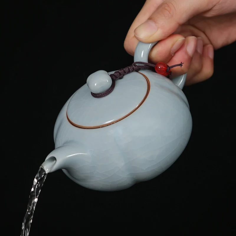 Chinese Style Retro Ceramic Pumpkin shaped Kiln Teapot, Creative Porcelain Single, Kung Fu Household Indoor Supplies, 200ml, 1Pc