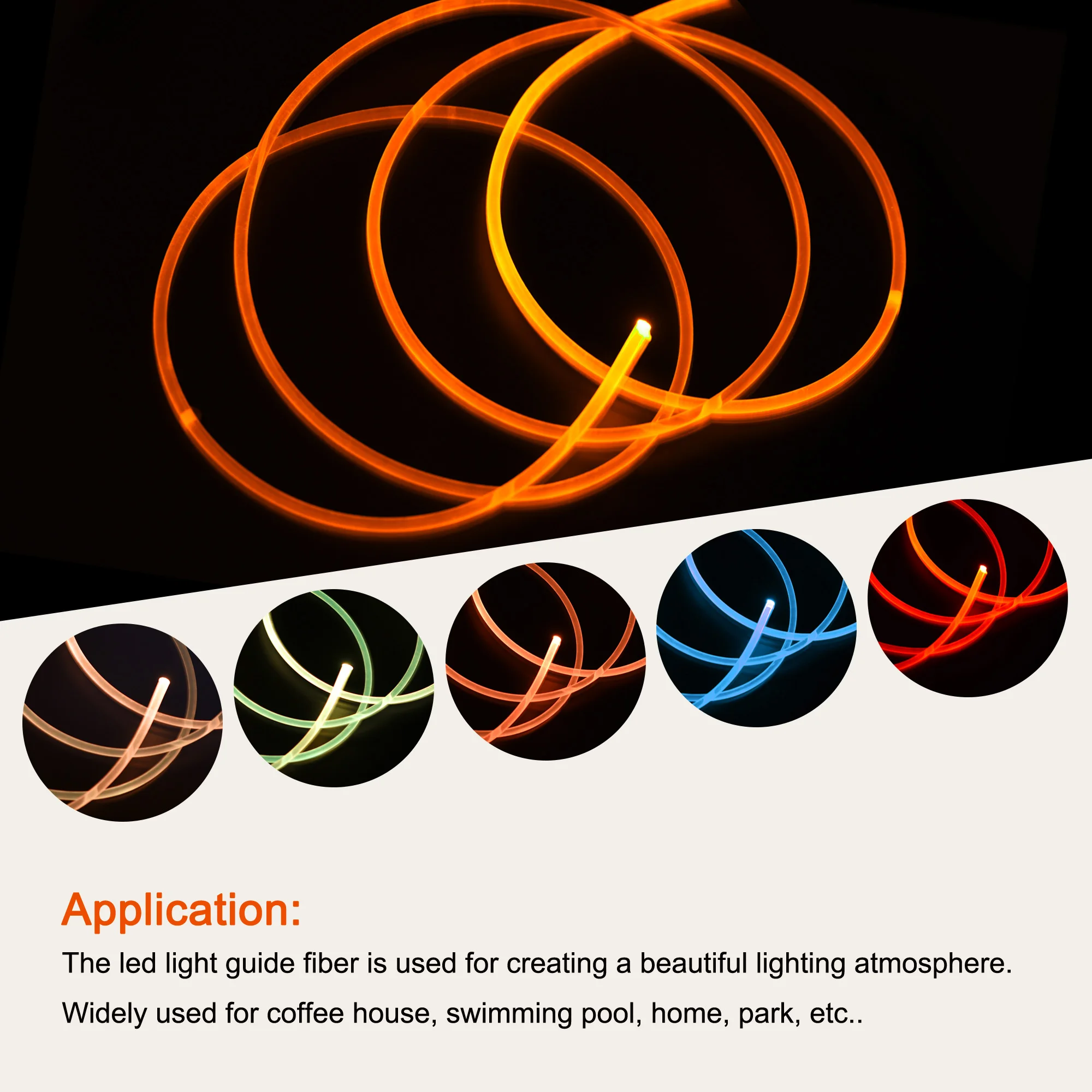 Fiber Optic Cable PMMA Side Glow Fiber Optic Cable 1.5/2/2.5/3/4/5/6/8 / 10/12mm Diameter 1M Long For LED Light Guide In Home Hotel