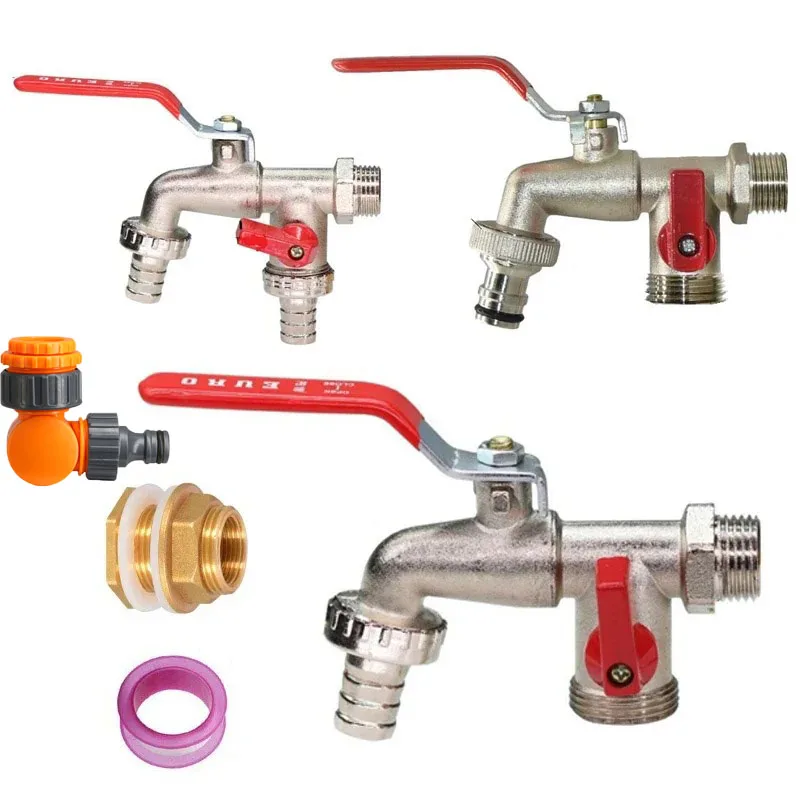 Garden Bibcocks Industrial and Home Irrigation 1 Inlet 2 Outlet Dual Nipple Outdoor Balcony Faucet