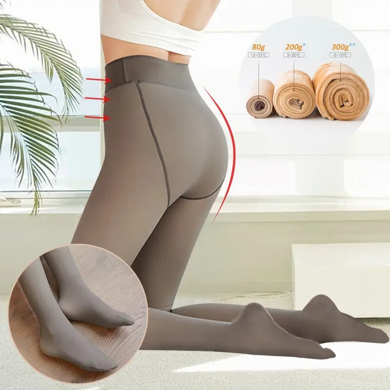 Collant da donna Collant in pile termico invernale Vita alta Calde calze di peluche Gambe perfette Dimagranti Falsi collant traslucidi Foderati
