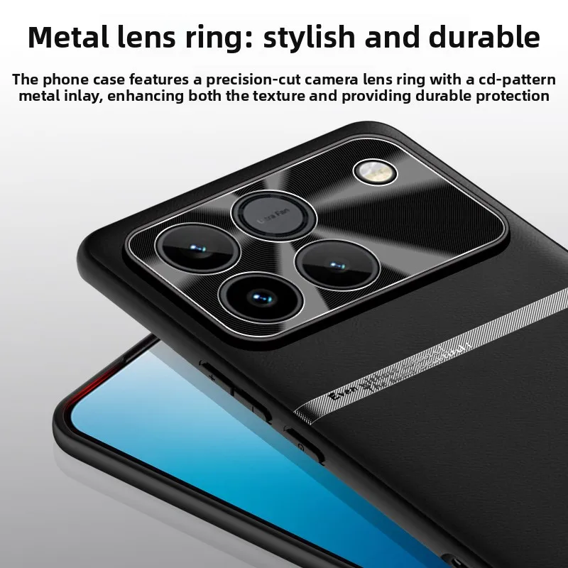 Luxury Liquid Leather PU Frame Shockproof Phone Cover with Metal Lens Protection