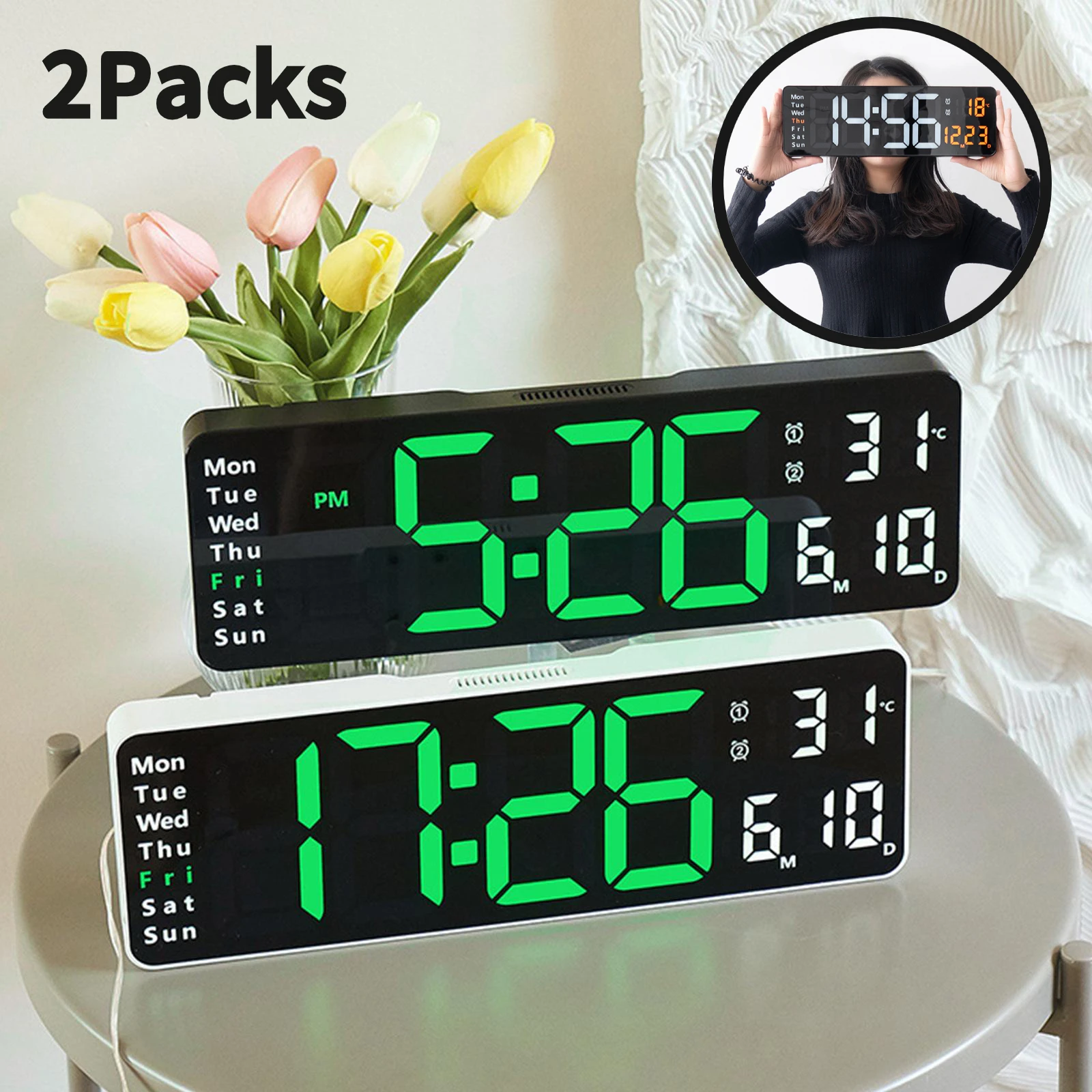 Digital Led Table Clock 24 12 Hour Display Wall Electronic Digital