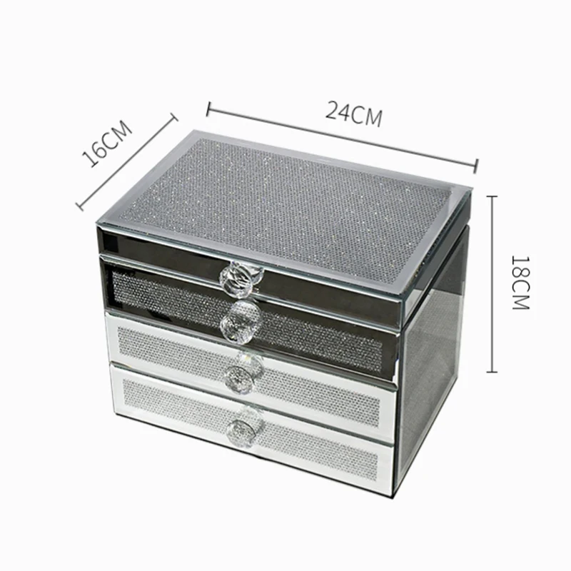 Silver Glass Jewelry Storage Box Luxury 3 Layers Large Capacity Jewelry Boxes Earrings Necklace Makeup Drawer Organizers Gifts 6