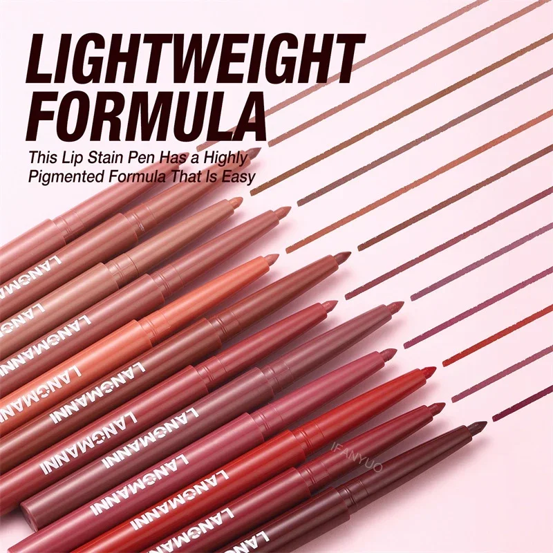 12 Colors Waterproof Lip Liner Pencil Matte Red Brown Plumping Lip Stain Long-Lasting Smooth Perfect Outline Filling Lips