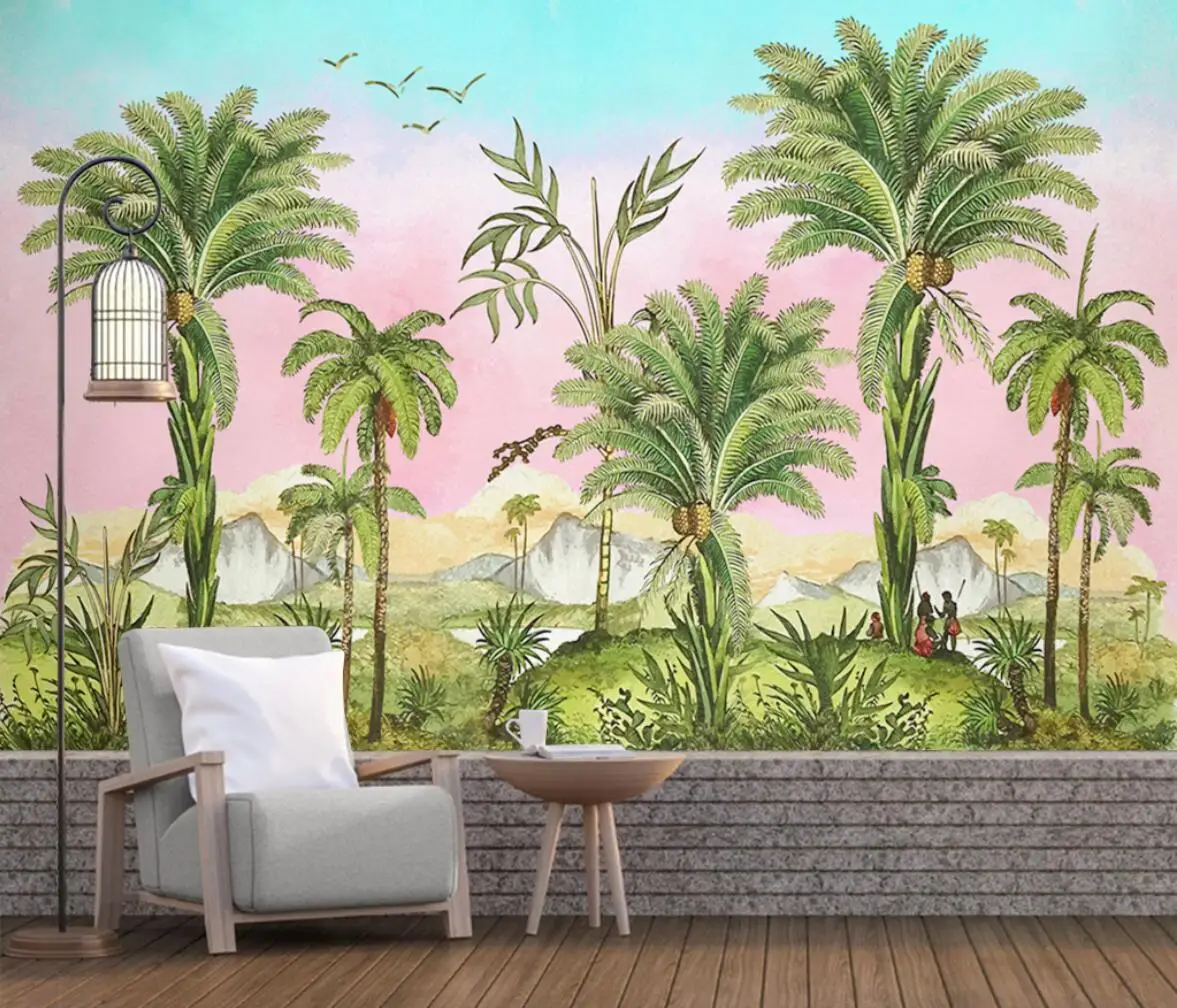 Custom wallpaper mural medieval tropical rainforest plants flowers and birds scenery background wall papel de parede versele laga premium tropical birds корм для экзотических птиц 800 гр