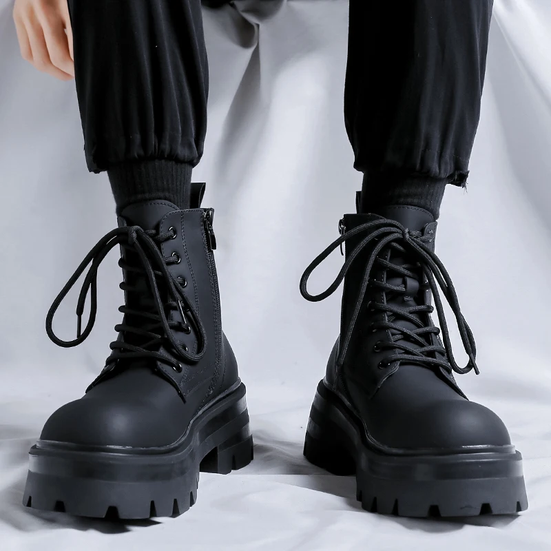 STRONGSHEN-Botines de moto con plataforma alta para hombre, botas