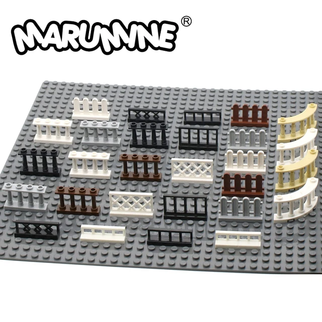 Marumine 30PCS MOC City Accessories Brick Fence Railing Stairs House Garden Construction Building Block Parts 15332 33303 30056 1