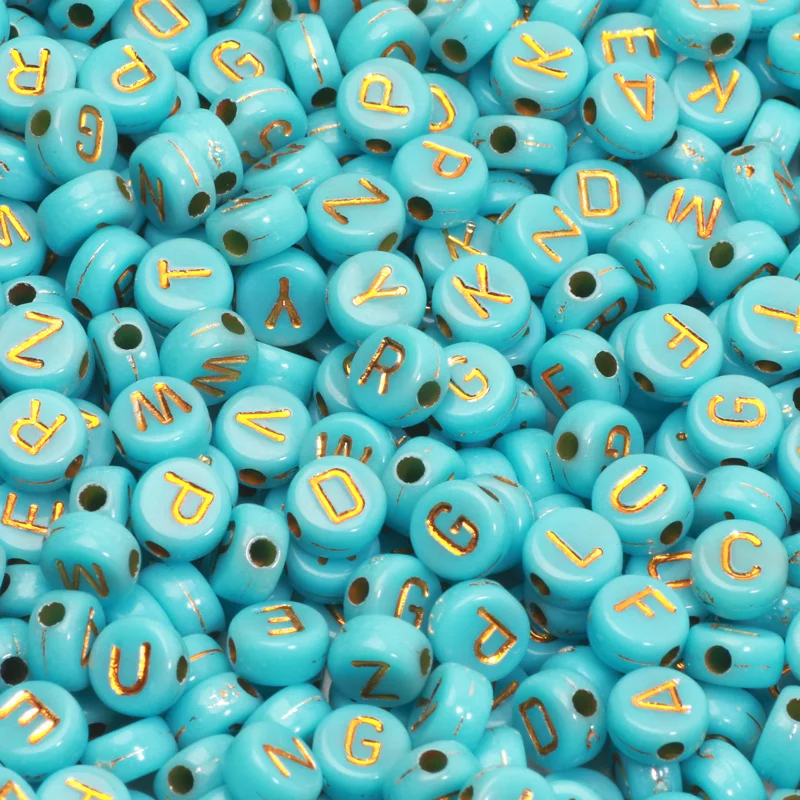Acrylic Beads Gold Color Letter Beads Blue Flat Round 4x7mm 100pcs Letters  For Bracelet Jewelry Making DIY Baby Name Accessories - AliExpress
