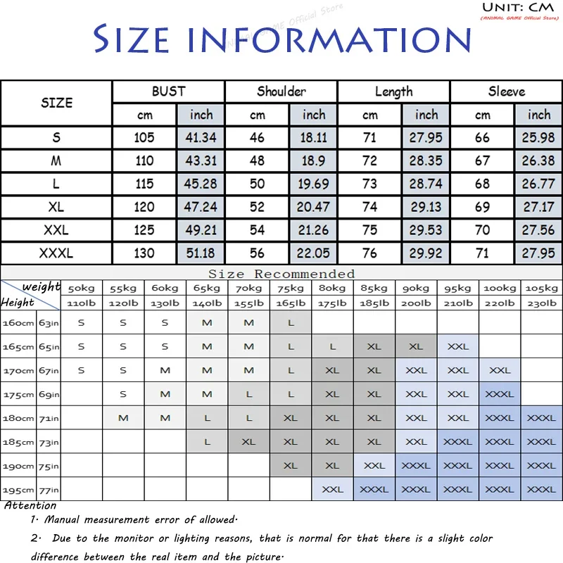 Animal Game Men's Casual Jackets Zipper Hooded Sweatshirts for Men Oversize Hooded  Winter Warm Work Coat Outdoor Tracksuit Men