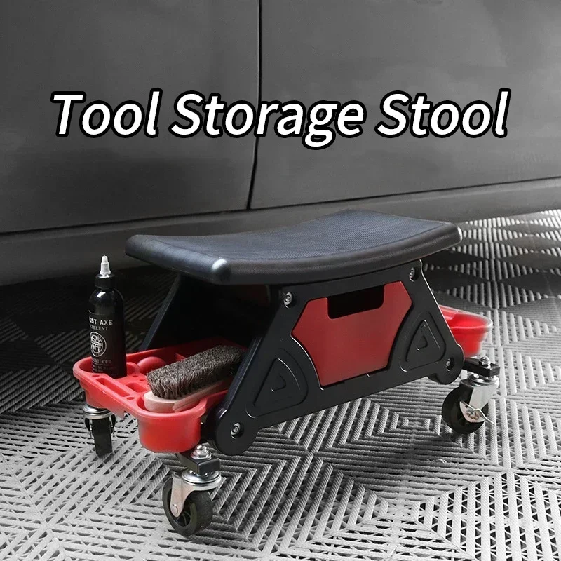 Heavy Duty Mechanics Rolling Stool with Silent Universal Wheels - Garage Crawler Seat with Storage - Overseas Warehouse Stock