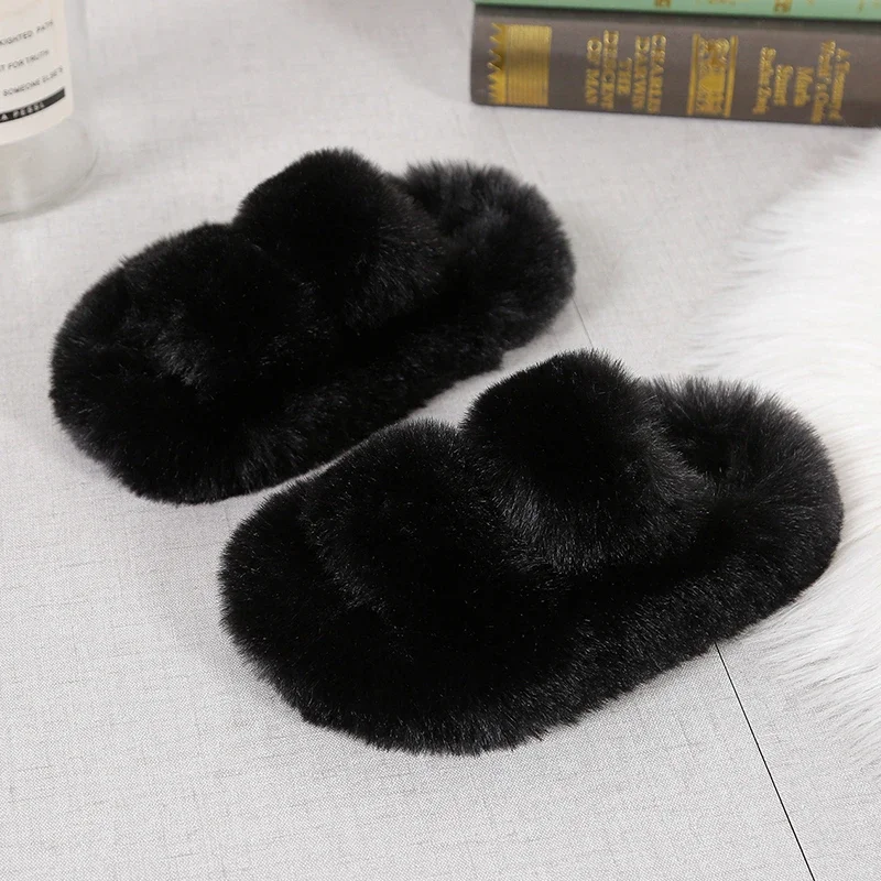 Girls Winter Fur Slippers Classic Plush Non Slip Open Toe Kids Shoes