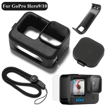 Silicone Case For GoPro Hero 10 9 Black Tempered Glass Screen Protector Protective Film Lens Cap Cover for Go Pro 9 Accessories