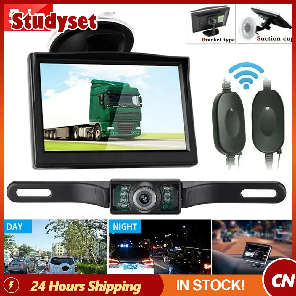 

Car Backup Camera 5-inch Hd Monitor Wireless Transmitter Receiver Infrared Night Vision Rear View Parking System Drop Shipping
