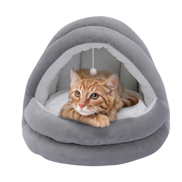 Lit semi-couvert confortable pour chat, accessoire pour animaux de compagnie