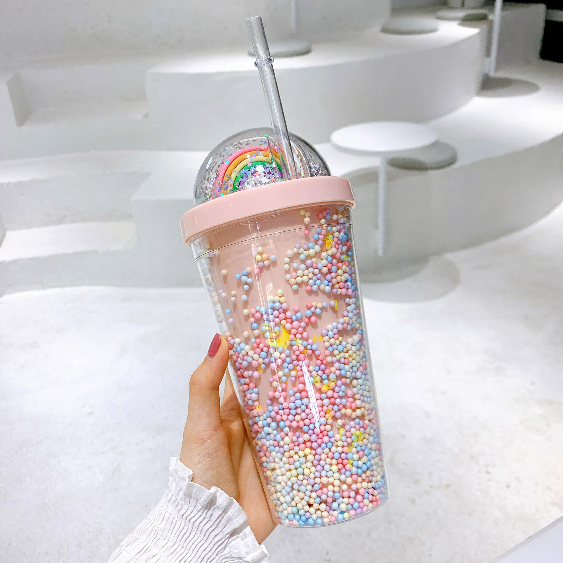 Cute Glass Straw Cup Bottle Reusable Creative Smoothie Tumbler with Straw  Water Bottle Kids Cartoon Gril Kitchen Accessories - AliExpress