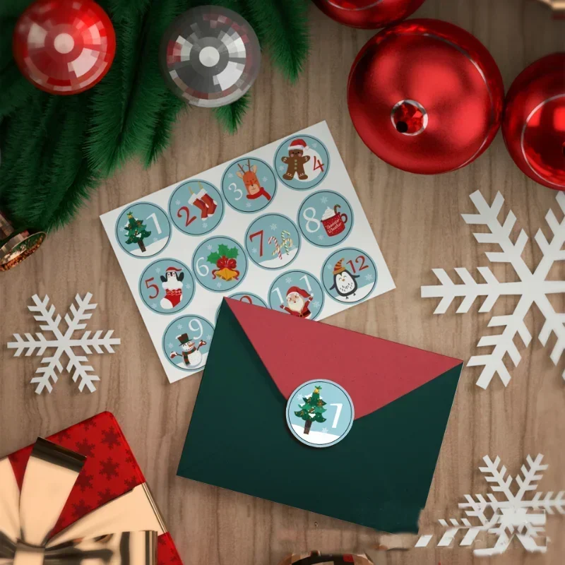 24 Pcs/set Merry Christmas Advent Calendar Number Paper Sticker Cookie Candy Seal Stickers DIY Gift Packaging Labels Xmas Decor