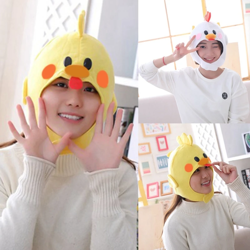 Novelty Funny Cartoon Chicken Animal Plush Hat Stuffed Toy Full Headgear Cosplay Costume Festival Party Photo Props