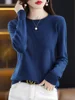 Spring Autumn Knitwear 100% Merino Wool Women' Sweater Long Sleeved O-neck Solid Color Pullover Soft Base Sweater Casual Tops 5