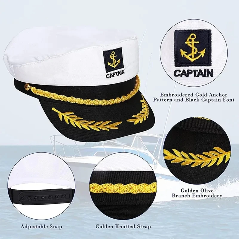 Cappelli militari per yacht per adulti Capitano di barca Capitano di barca Capitano di nave Cappello Cappello regolabile Ammiraglio della Marina per uomo Donna_voghion.com