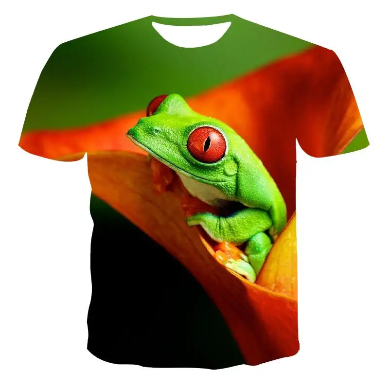 

New Tide Summer Fashion Frog Picture T-shirts Casual Print Tees Hip Hop Personality Round Neck Short Sleev Tops