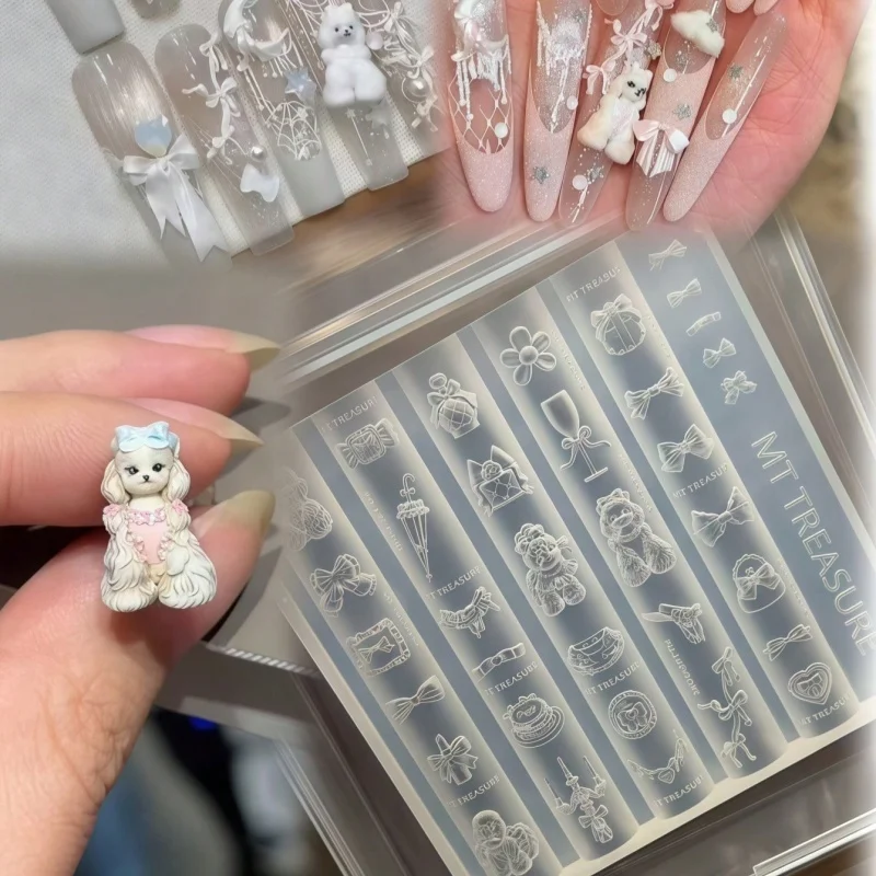 귀여운 몰타 개 나비 넥타이 고양이 레이스 3D 베이킹 몰드 네일 아트 실리콘 몰드 디저트 및 공예용 투명