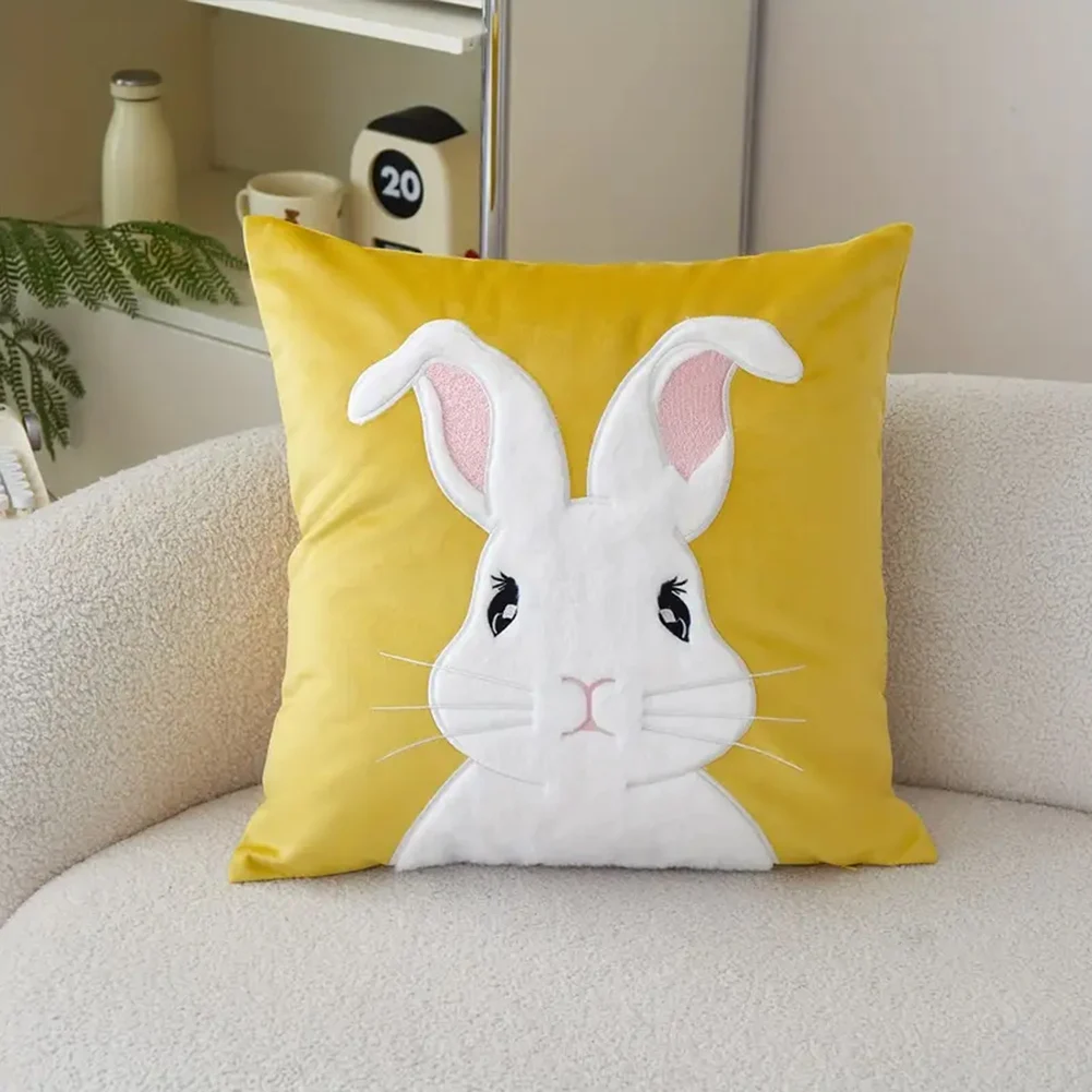 New Easter Rabbits Pillow Cover 45x45cm Easter Bunny Faux Fur Pillow Case Rabbit Pattern Decoration Pillowcase Throw Pillow Case
