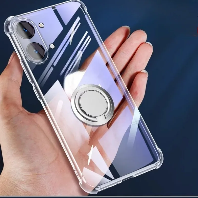 Magnetic Ring Holder Clear TPU Shockproof Phone Case with Soft Silicone Bumper