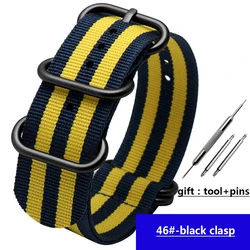 Heavy Duty Nylon and Metal Buckle Watch Strap - Khaki Army Green Canvas Bracelet - 22mm (46 - black clasp)