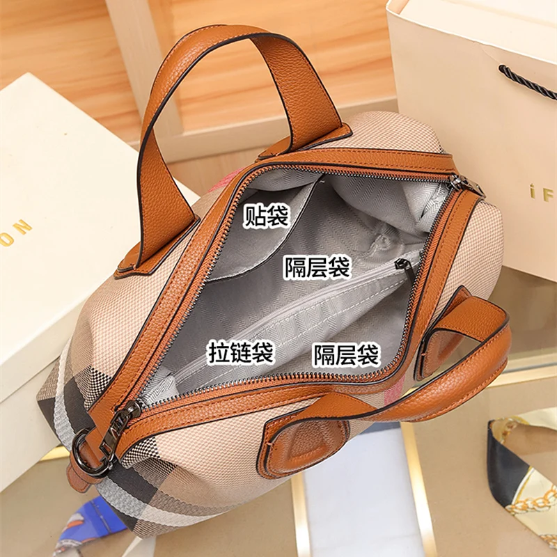 Women Handbags Crossbody Boston Handbags Plaid Canvas Messenger Shoulder Bags Purses