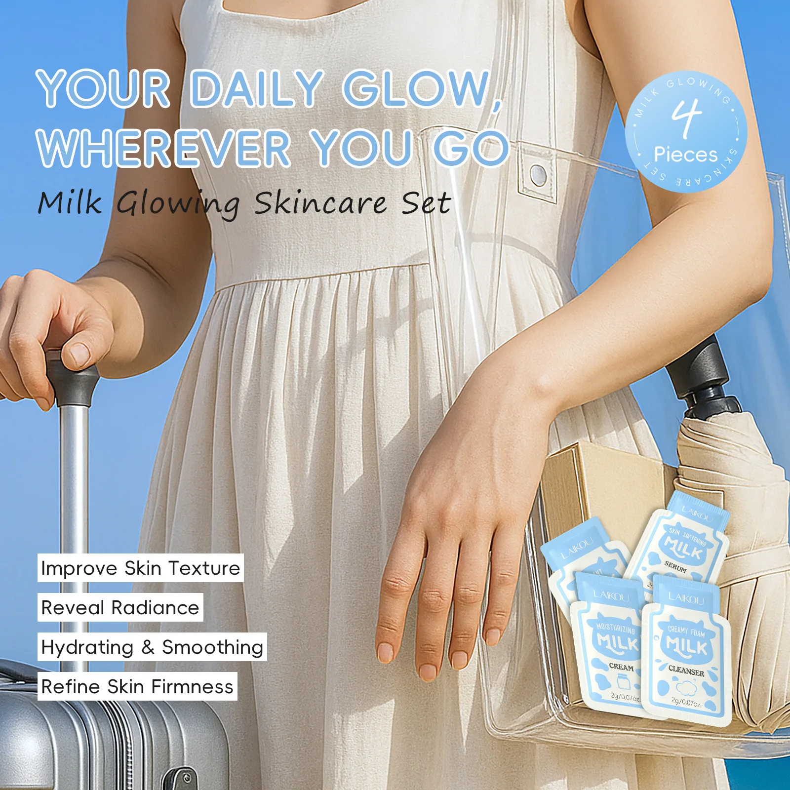 (Facial Cleanser + Eye Cream + Essence + Moisturizing Cream) 2ml, Easy To Carry During Travel, Suitable for Both Men and Women.