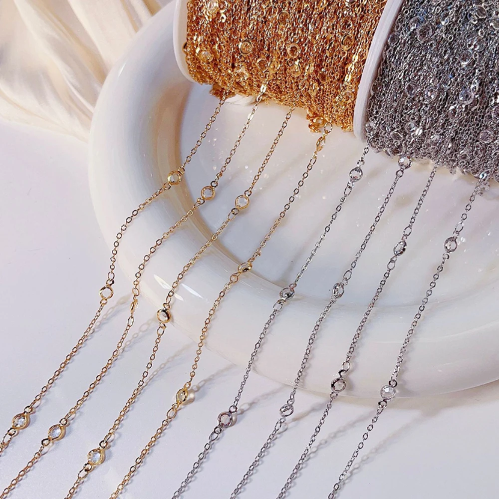 

2meters 1meter Transparent Crystal Beads Chains Glass Flat Copper Chains Necklace Handmade Bracelet DIY Jewelry Making Supplies